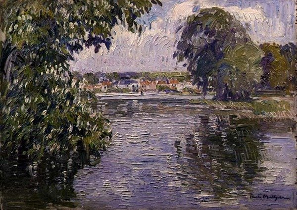 Village on the Seine (óleo sobre painel) de Paul Mathieu