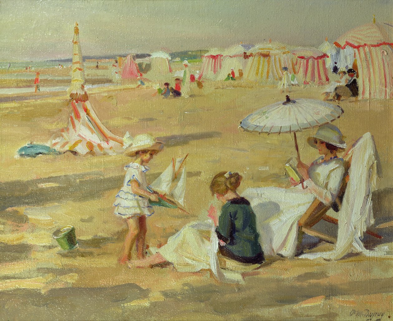Mãe com seus filhos na praia de Paul Michel Dupuy