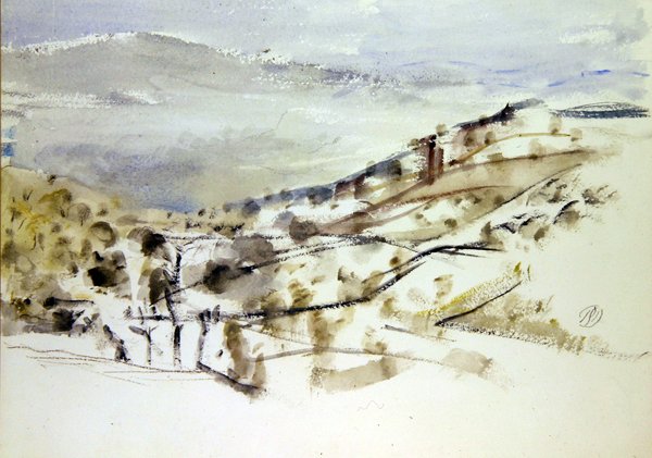 Paisagem emergente, nº 3 (aguarela e giz sobre papel) de Paul Nash