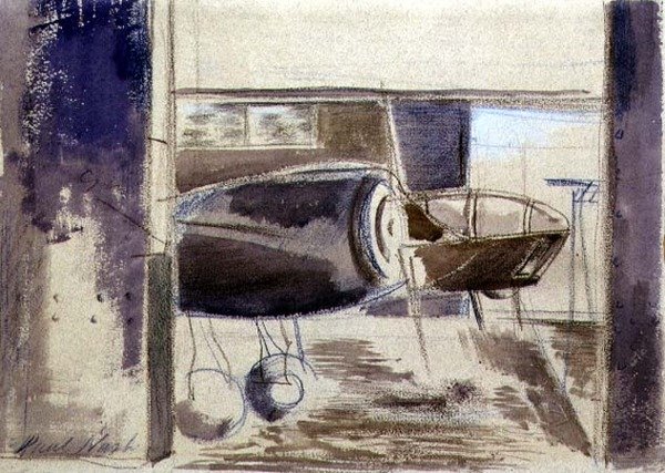 Blenheim de nariz comprido (giz e aguarela sobre papel) de Paul Nash