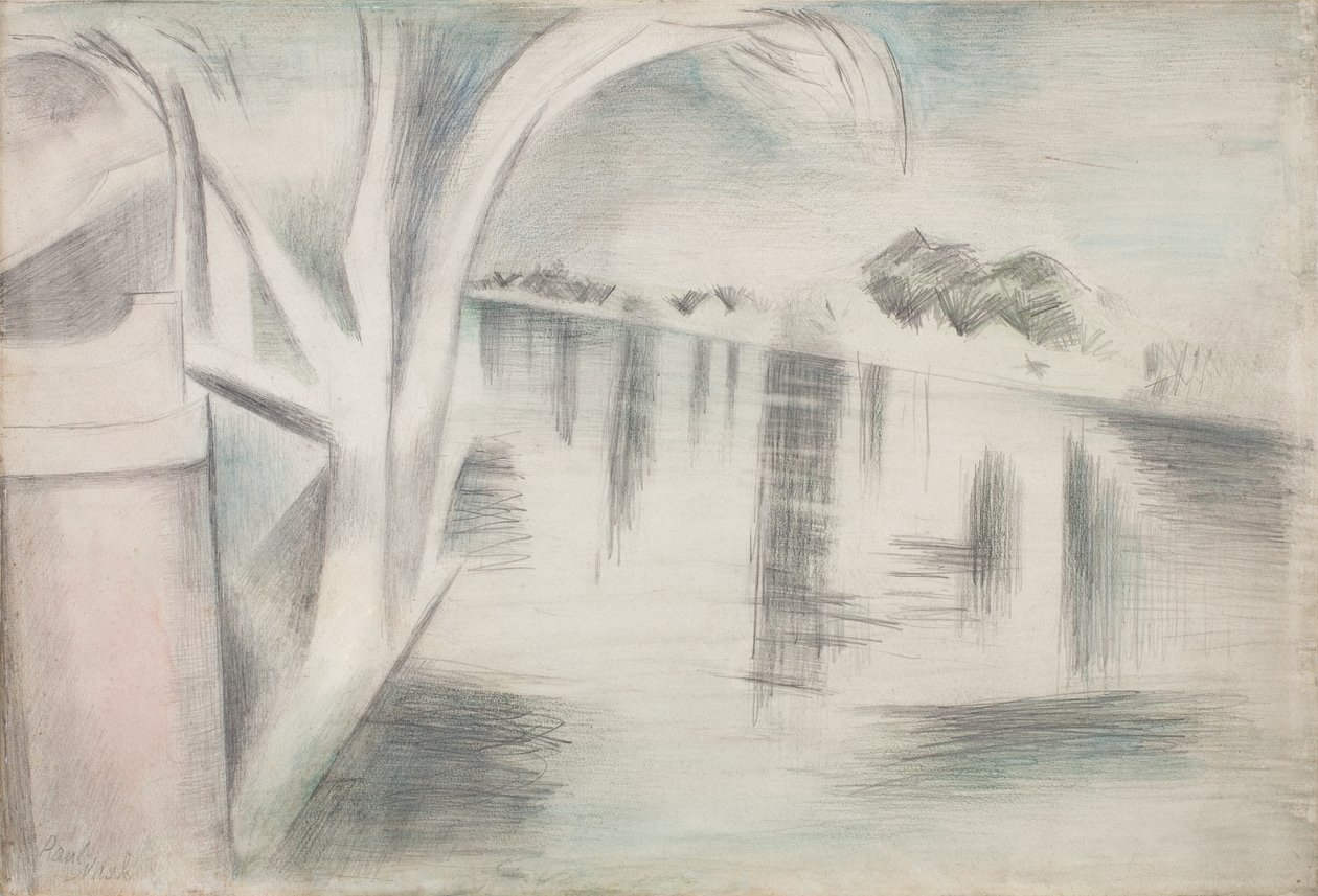 Rio e árvores de Paul Nash