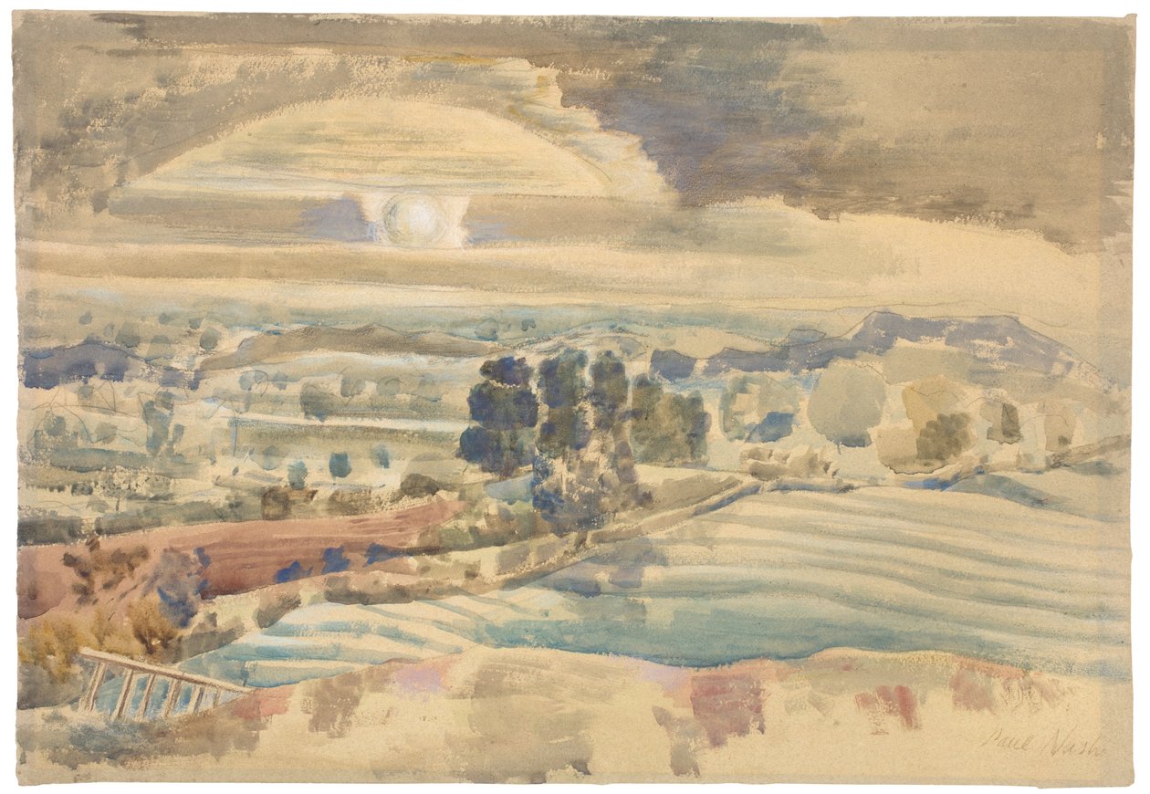 Nascer do sol sobre o vale de Paul Nash