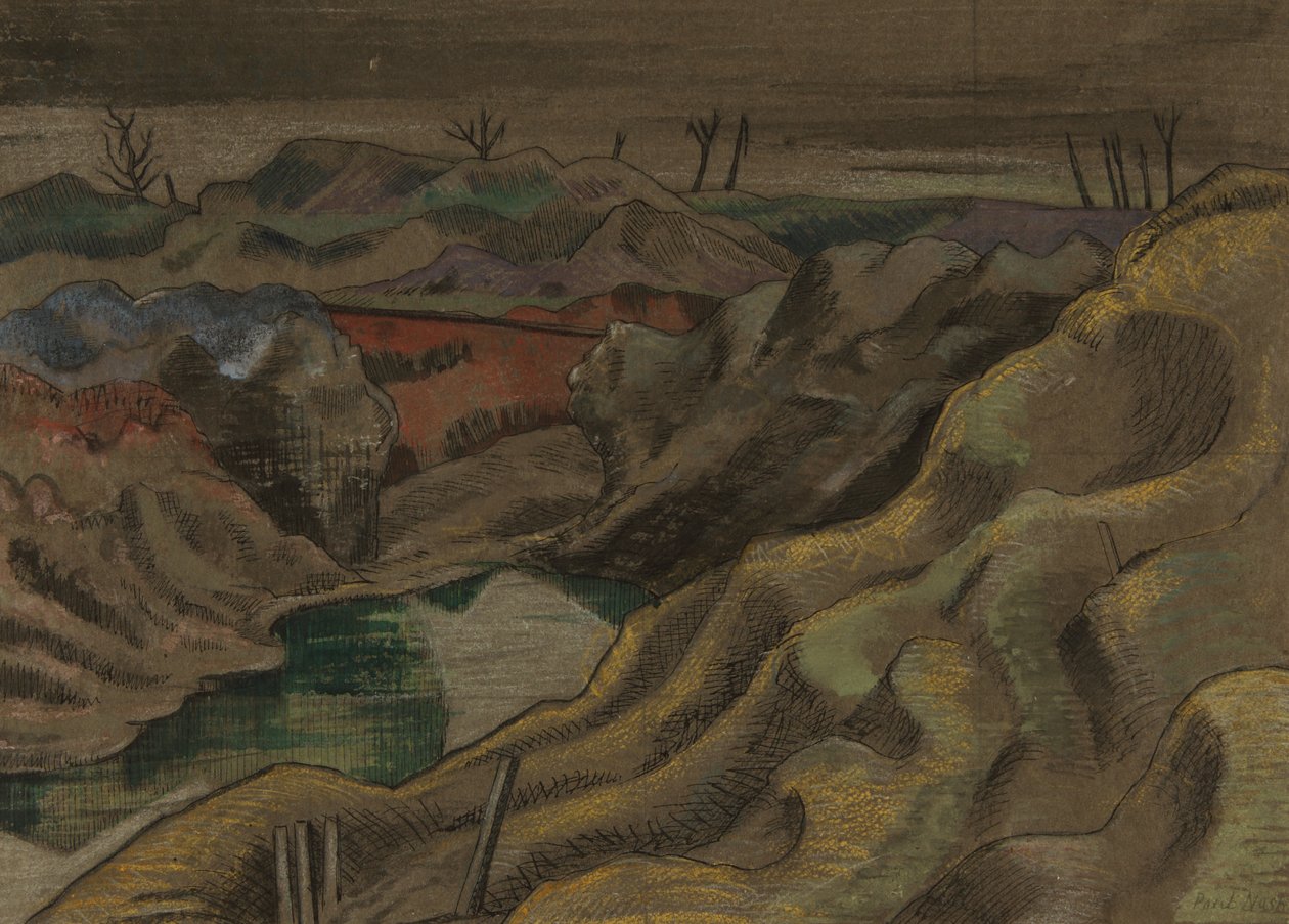 A Paisagem: Colina 60, c.1917 (tinta e aguarela sobre papel) de Paul Nash