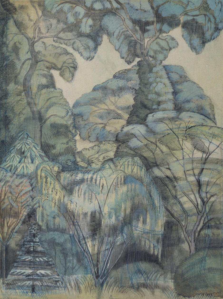 Árvores em Bird Garden, Iver Heath de Paul Nash
