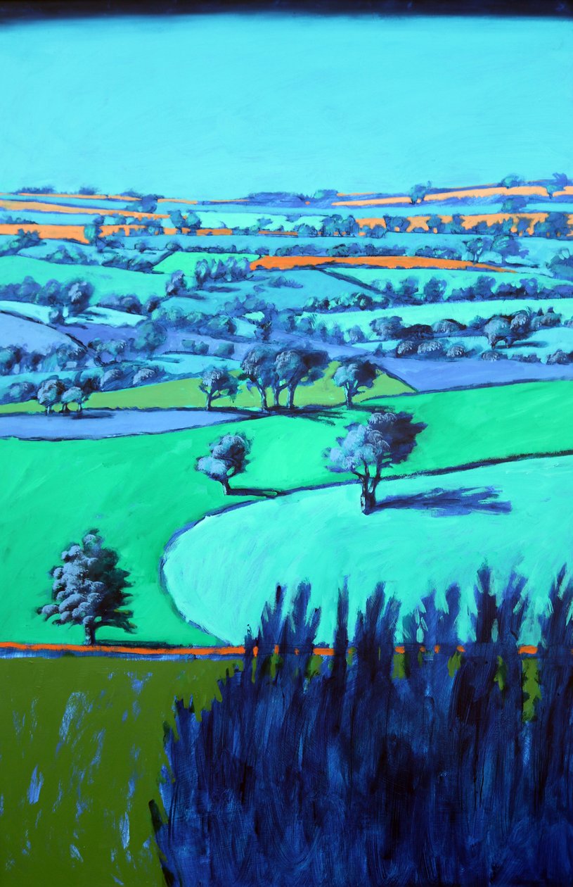 Paisagem azul (acrílico a bordo) de Paul Powis