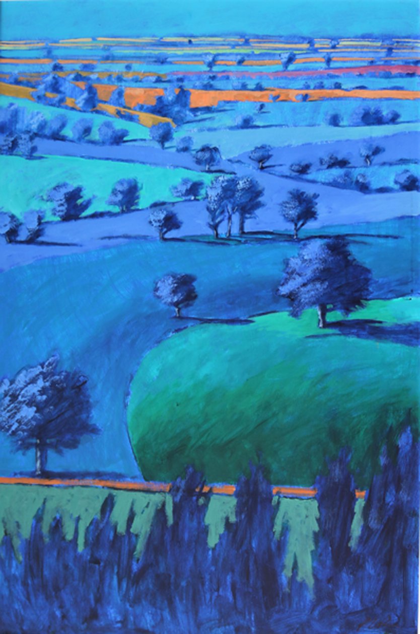 Pintura azul (acrílico a bordo) de Paul Powis