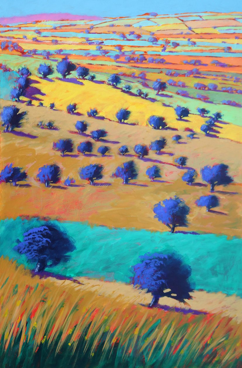 Cotswolds Towards Bredon, 2021 (acrílico sobre cartão) de Paul Powis