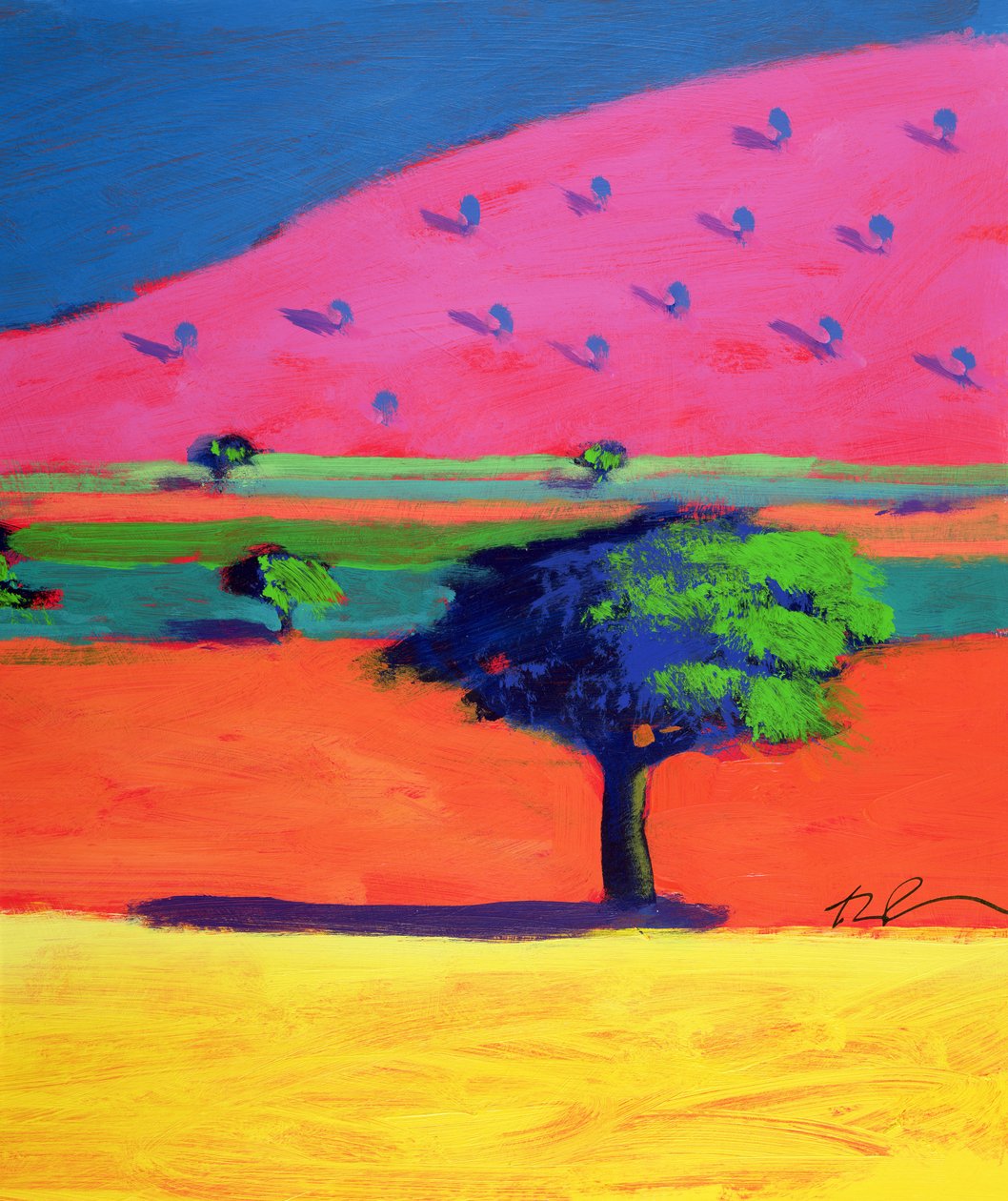 Pink Hill (acrílico no cartão) de Paul Powis