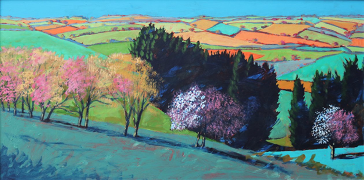 Teme Valley blossom (acrílico a bordo) de Paul Powis