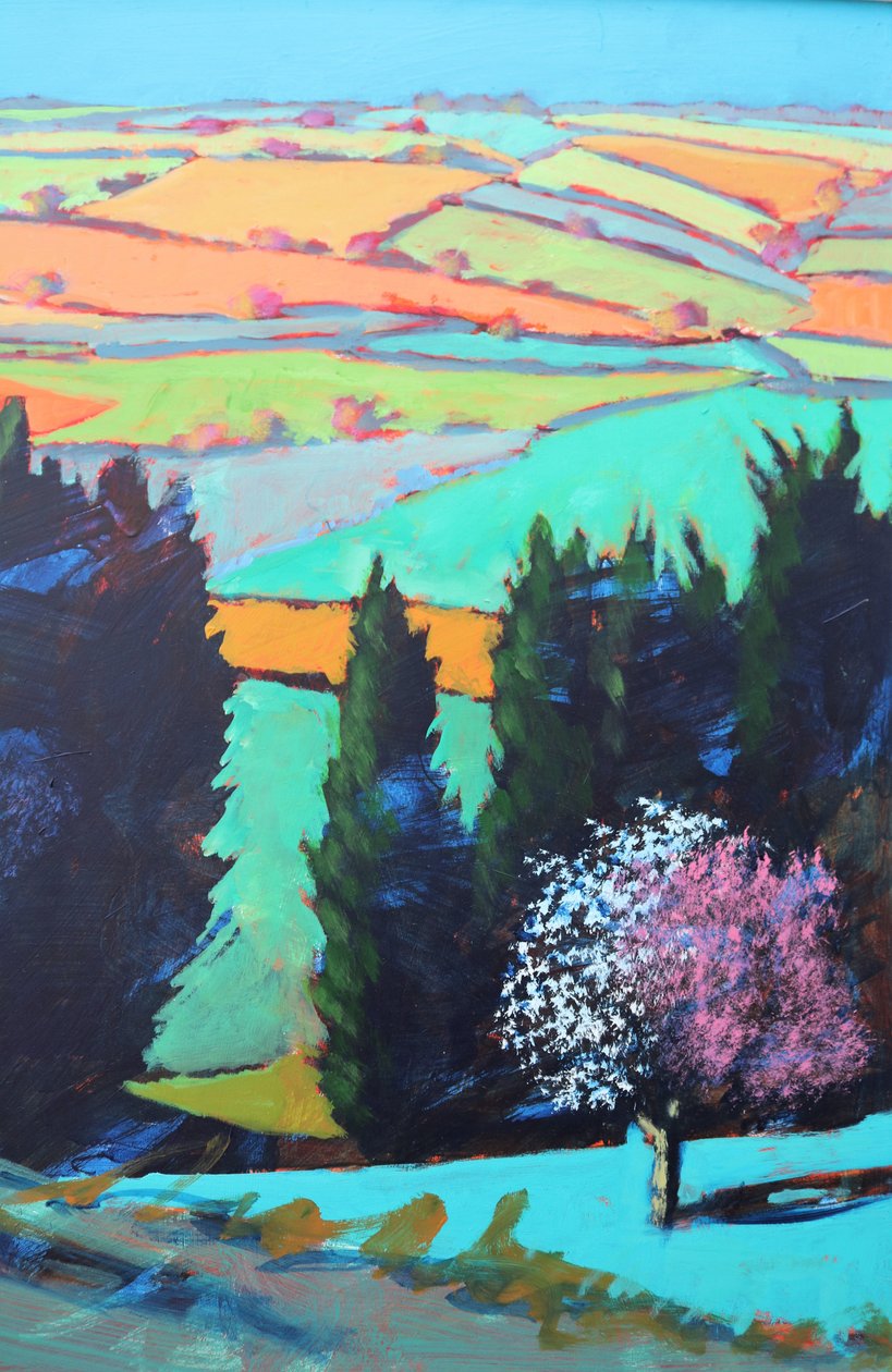 Teme Valley blossom close up (acrílico a bordo) de Paul Powis