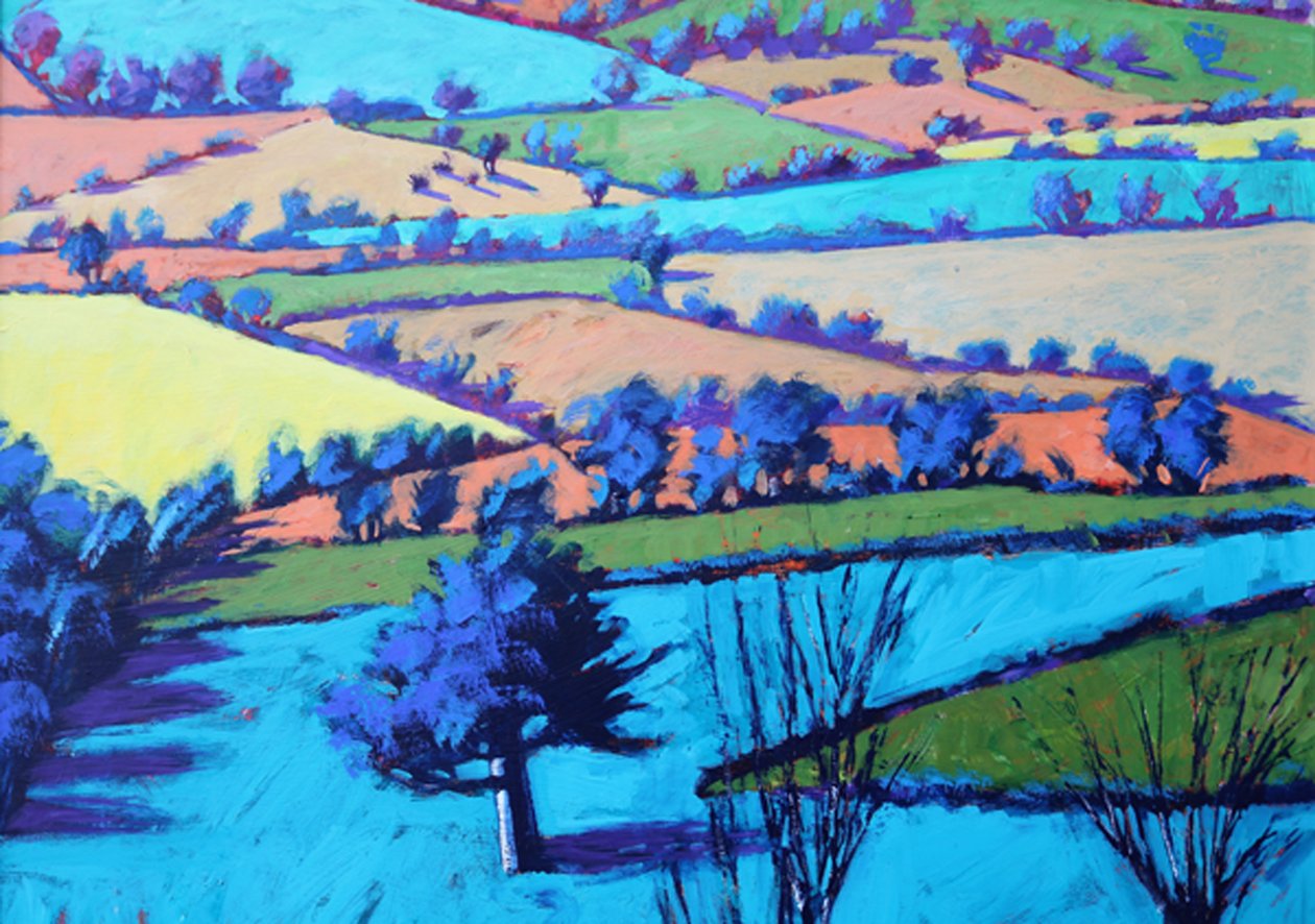 Teme Valley summer II fechar (acrílico a bordo) de Paul Powis