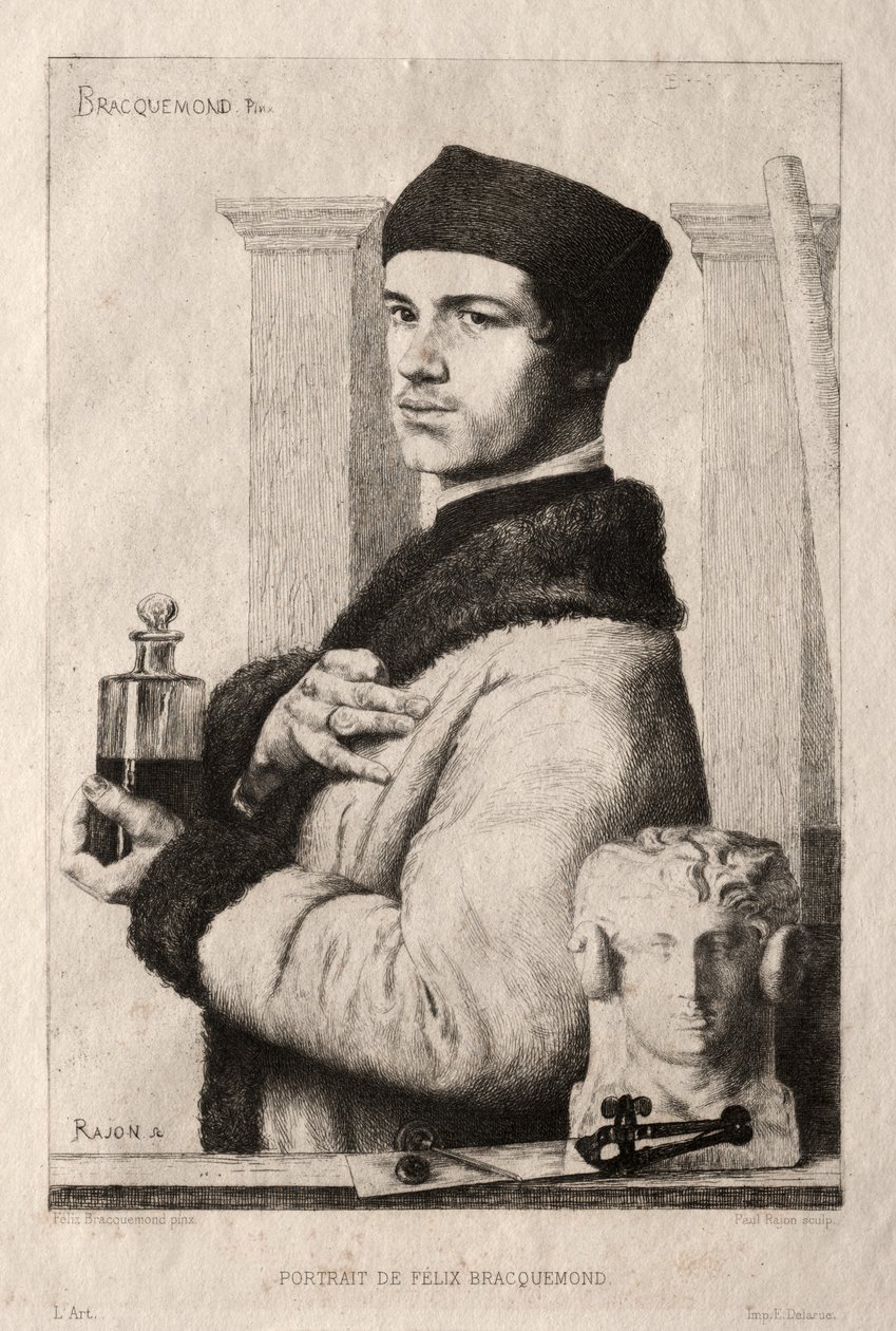 Retrato de Félix Bracquemond em 1852 de Paul Rajon