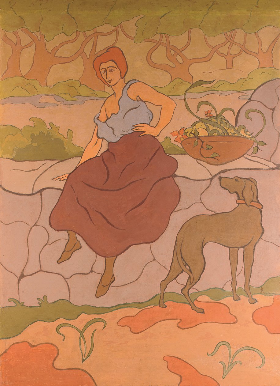 Mulher e cachorro com coleira; Mulher, cão, desgastar, colarinho, c.1894-1895 de Paul Elie Ranson
