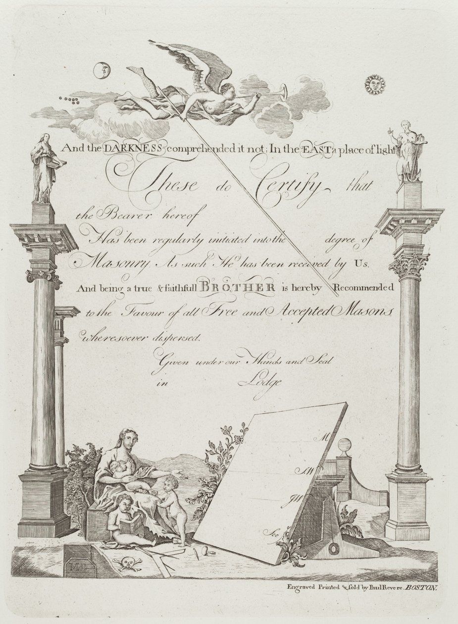 Certificado Maçônico de Paul Revere