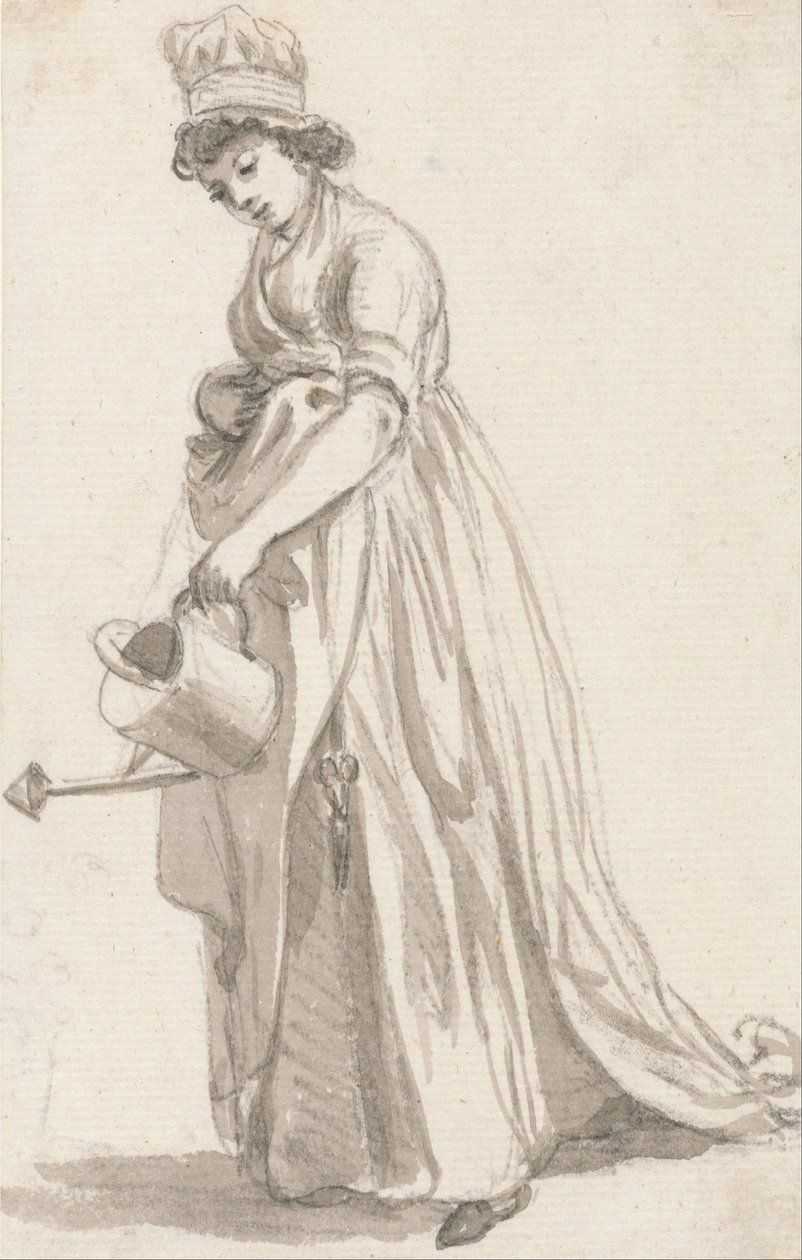Uma garota com um regador voltado para a esquerda - Sarah Hough, Sra. TP Sandby&39;s Nursery Criada de Paul Sandby