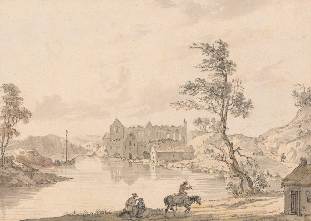 Abadia de Askeaton perto de Limerick, Irlanda no rio Deel de Paul Sandby