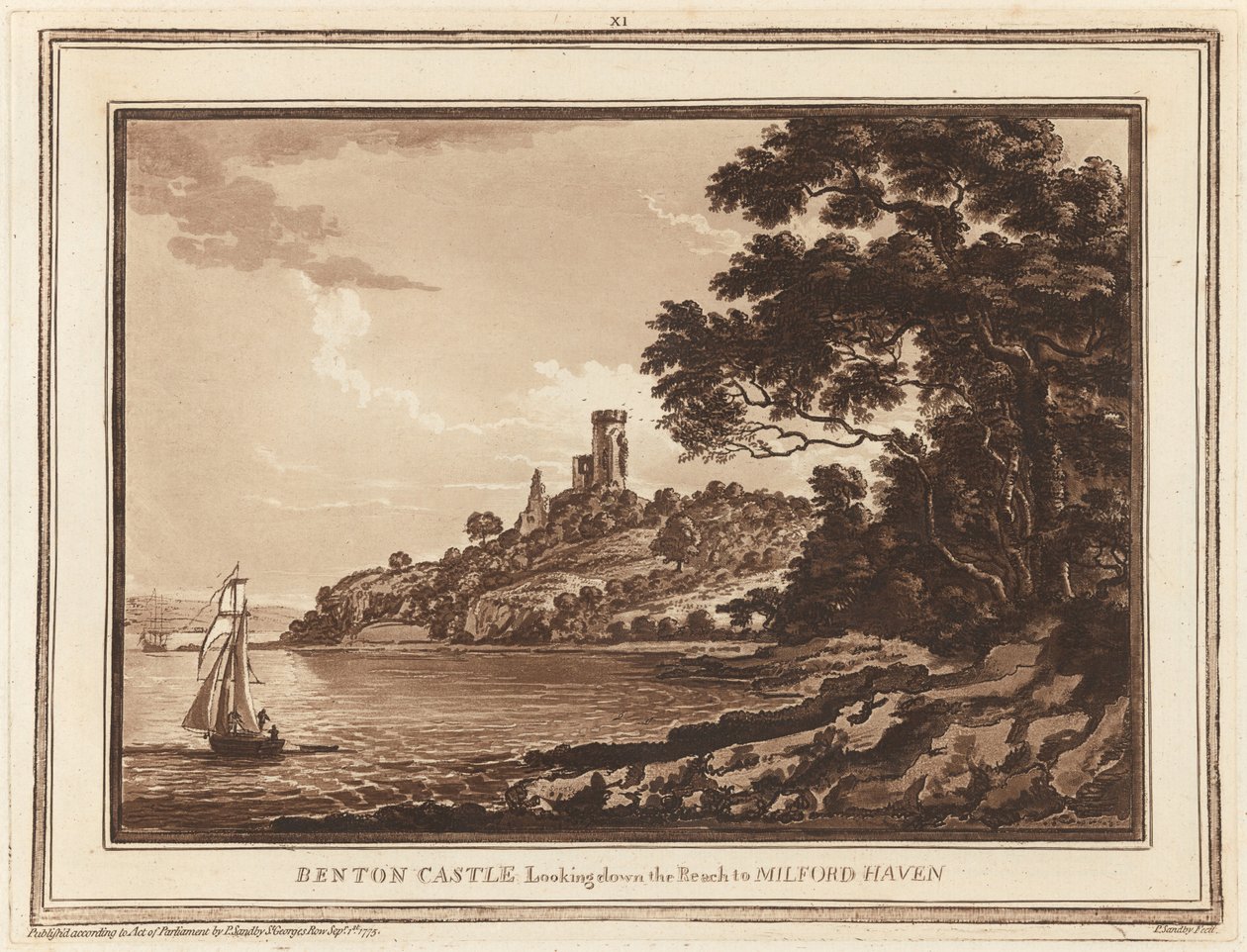 Castelo de Benton, olhando para o alcance de Milford Haven de Paul Sandby