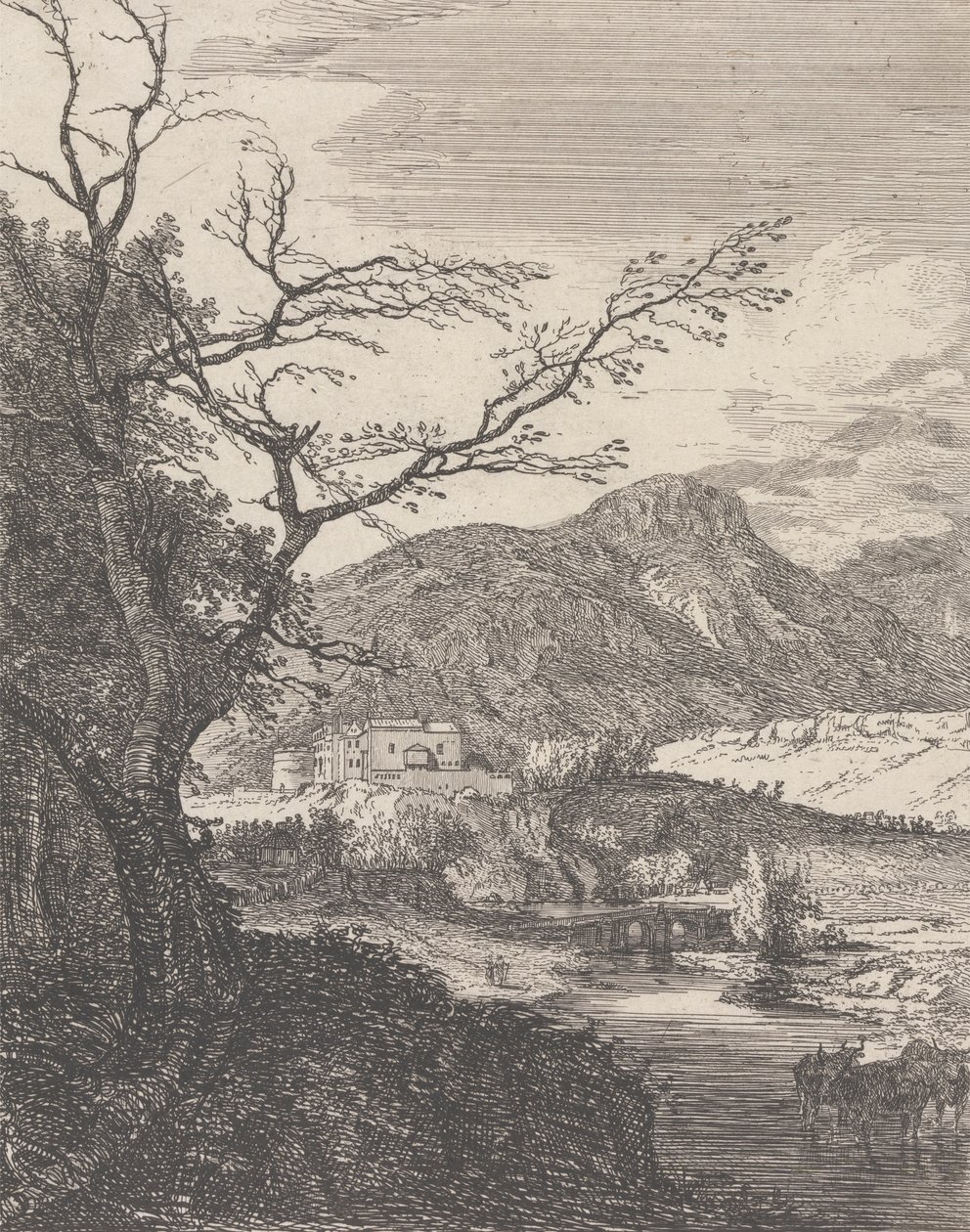 Capriccio com o Castelo de Edimburgo e a Sede do Arthur de Paul Sandby