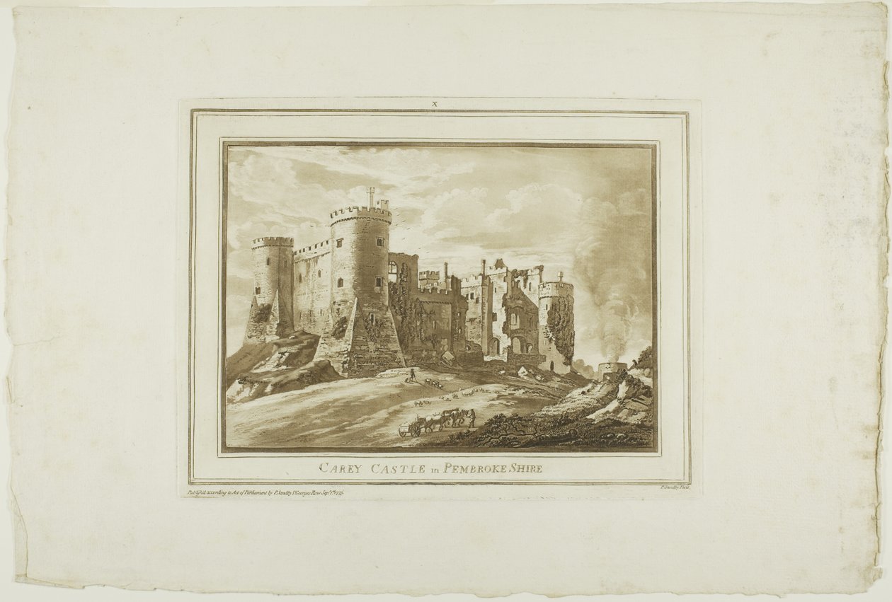 Castelo de Carey em Pembroke Shire, de Twelve Views in Aquatinta de Desenhos feitos no local em South Wales de Paul Sandby