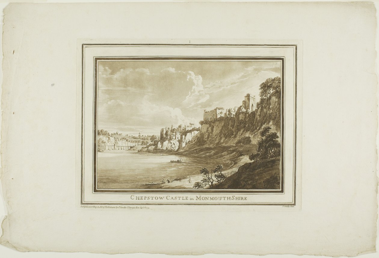 Castelo de Chepstow em Monmouth Shire, de Twelve Views in Aquatinta de desenhos feitos no local em South Wales de Paul Sandby