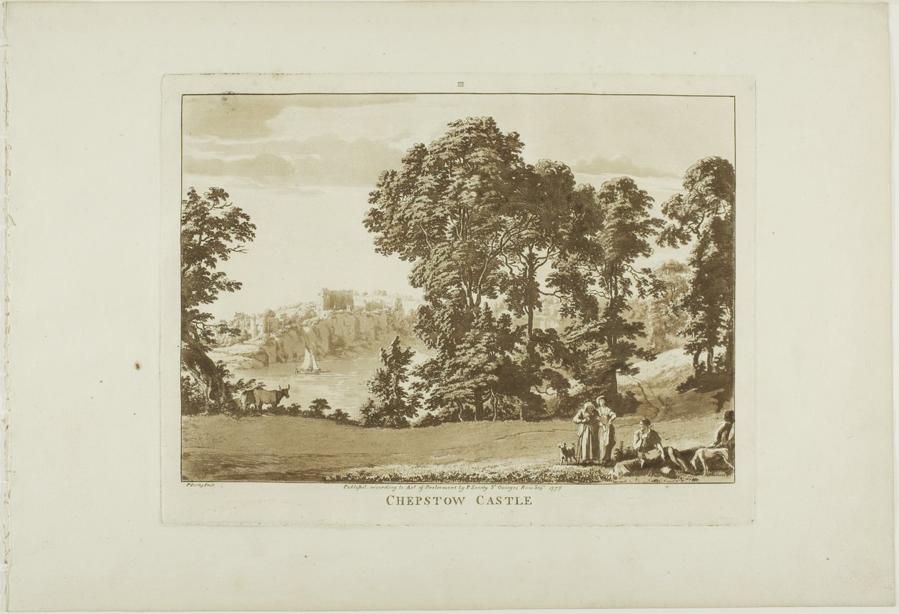 Castelo de Chepstow, prato 4 de Doze Vistas do País de Gales de Paul Sandby