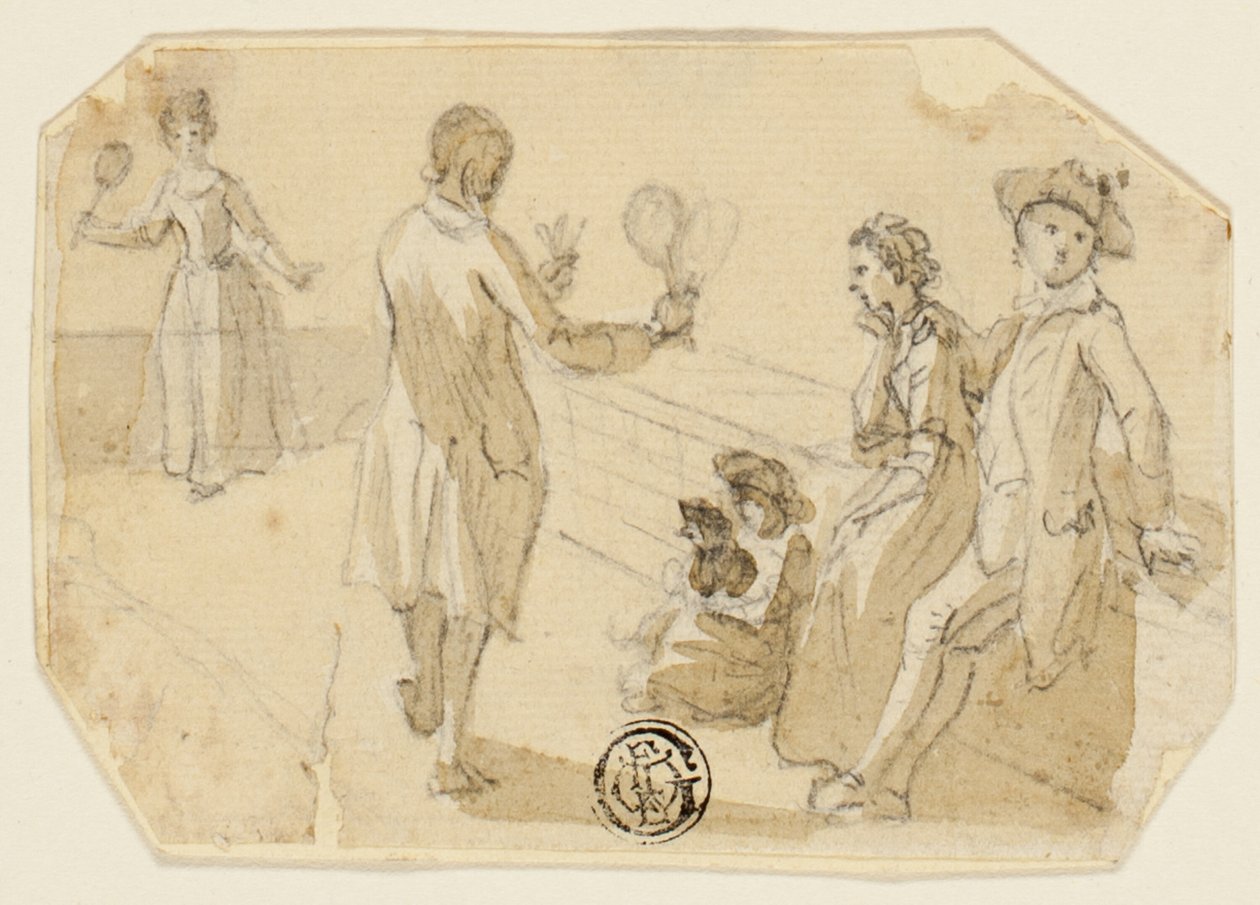 Casal jogando peteca e Battledore de Paul Sandby