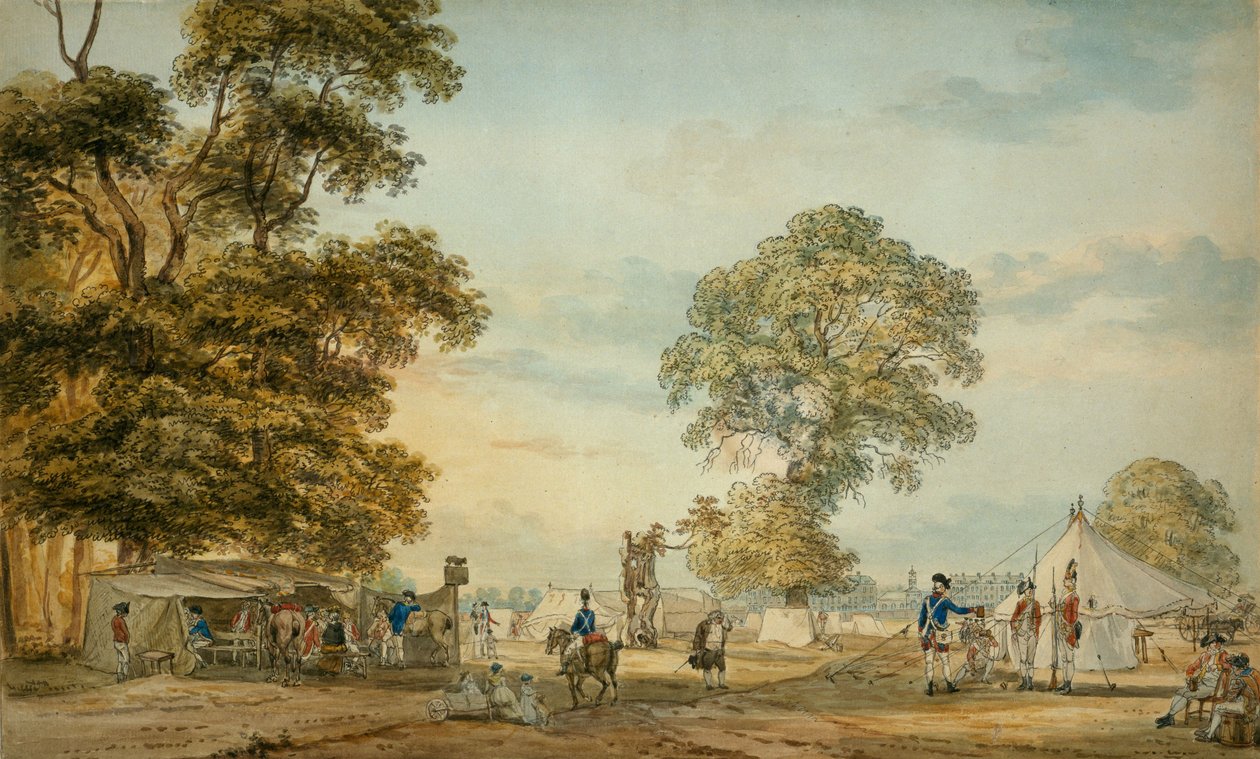 Acampamento no Hyde Park durante os tumultos de Gordon, 1780 de Paul Sandby