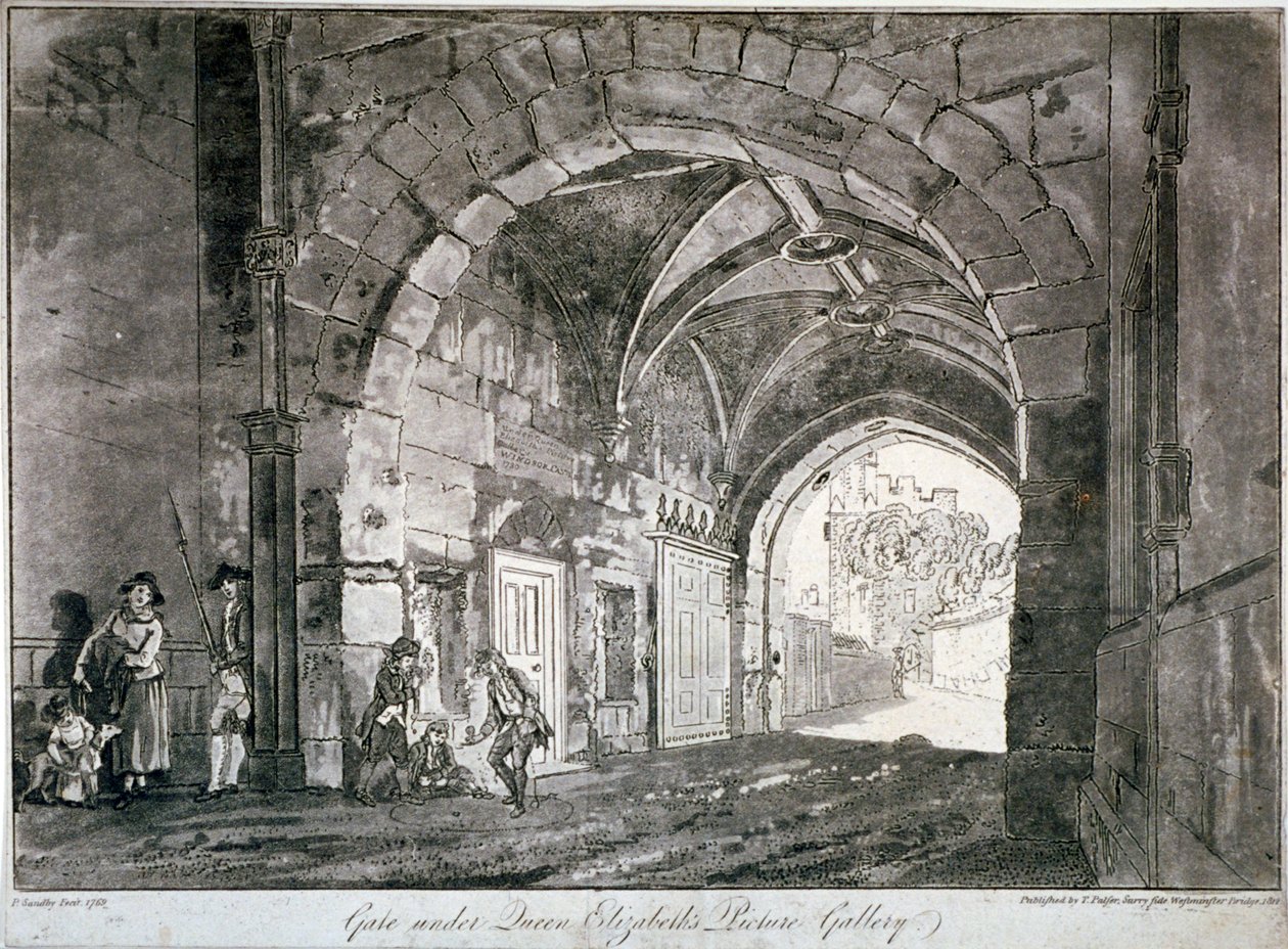 Portão sob a Galeria de Fotos da Rainha Elizabeth, Castelo de Windsor, Berkshire, 1812 de Paul Sandby
