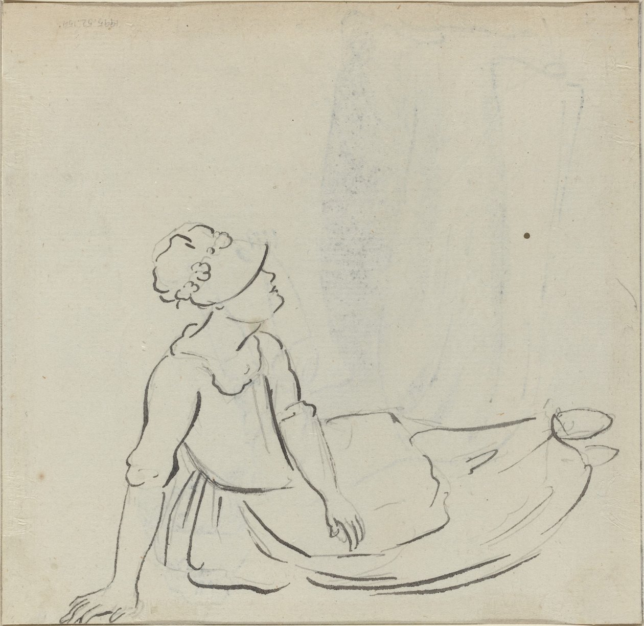 Garota com um gorro reclinado [verso] de Paul Sandby
