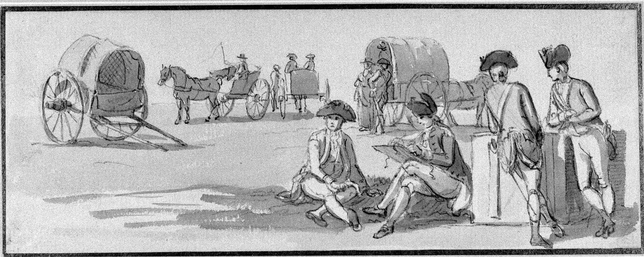 Oficiais de infantaria descansando no Hyde Park, 1780 de Paul Sandby