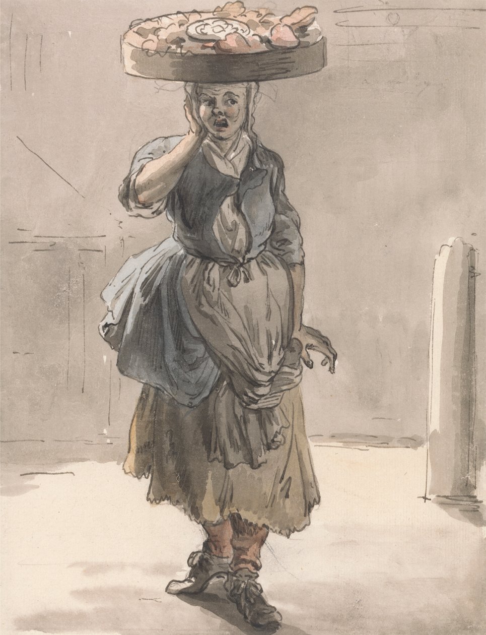 Londres Cries: Uma rapariga com um cesto na cabeça ("Lights for the Cats, Liver for the Dogs") de Paul Sandby