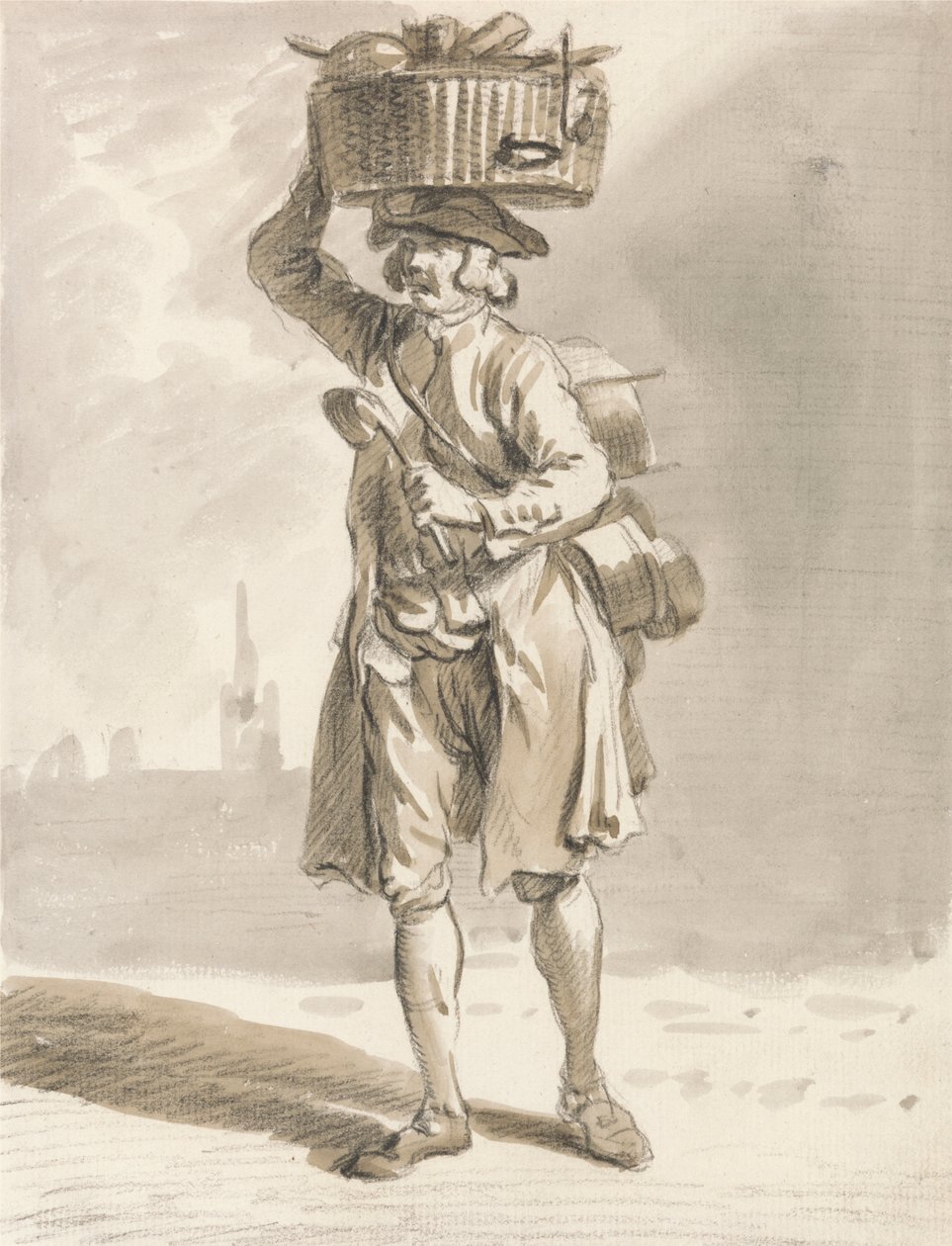 Londres Cries: Um Homem com um Cesto (Tachos e Panelas de Venda de Homens) de Paul Sandby