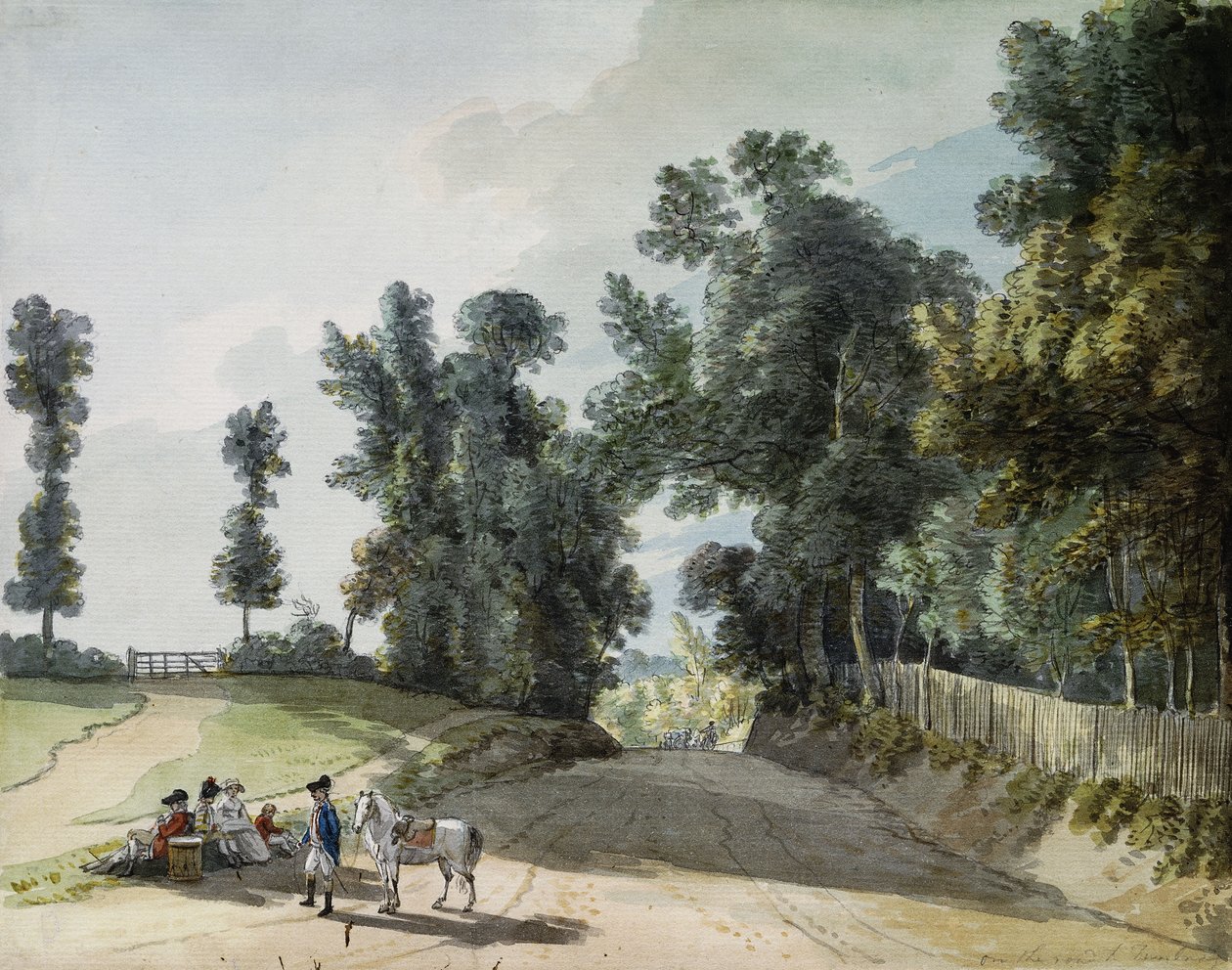 A caminho de Tonbridge: viajantes descansando em uma faixa ao lado da estrada, de Paul Sandby
