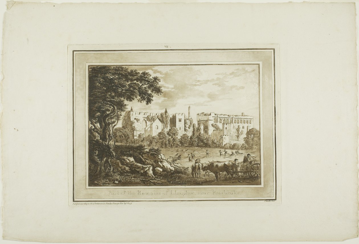 Parte das ruínas de Llanphor, perto de Pembroke, de Twelve Views in Aquatinta de desenhos feitos no local no sul de Gales de Paul Sandby