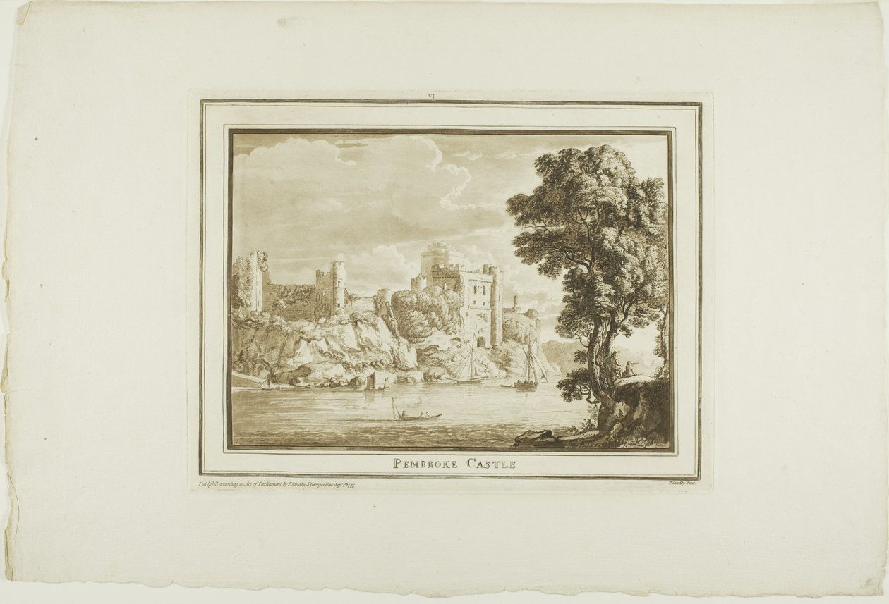Castelo de Pembroke, de Twelve Views in Aquatinta de desenhos feitos no local em South Wales de Paul Sandby