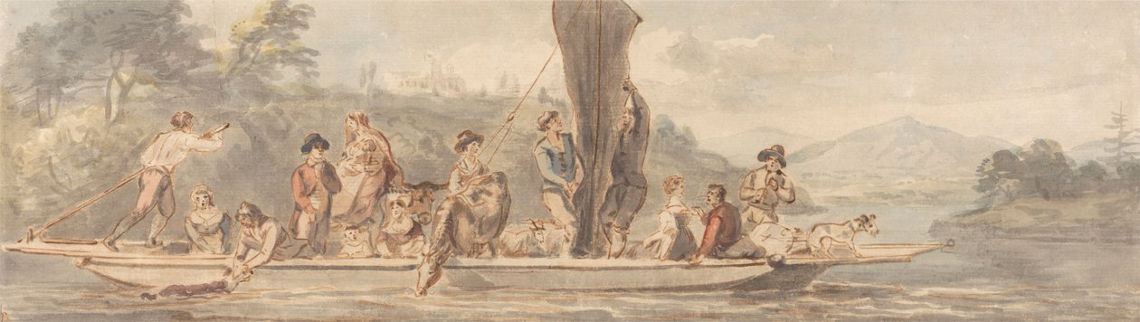 River Ferry com Muitos Passageiros e Animais de Paul Sandby
