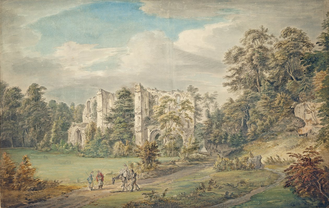 Roche Abbey, Yorkshire (aquarela e guache no papel) de Paul Sandby