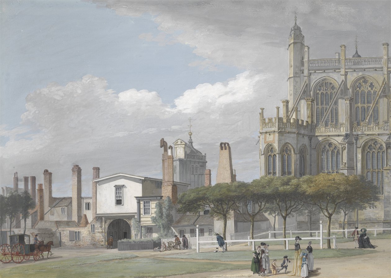 Capela de São Jorge, Windsor, e a entrada do Claustro dos Homens Cantores, c.1768 (guache no papel) de Paul Sandby