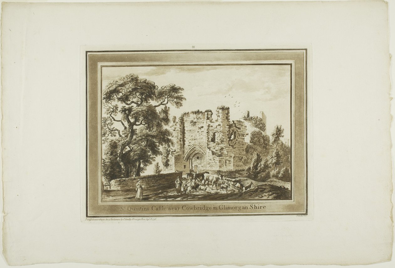Castelo de St Quintin, perto de Cowbridge, no condado de Glamorgan, prato três de Doze vistas do Sul do País de Gales de Paul Sandby