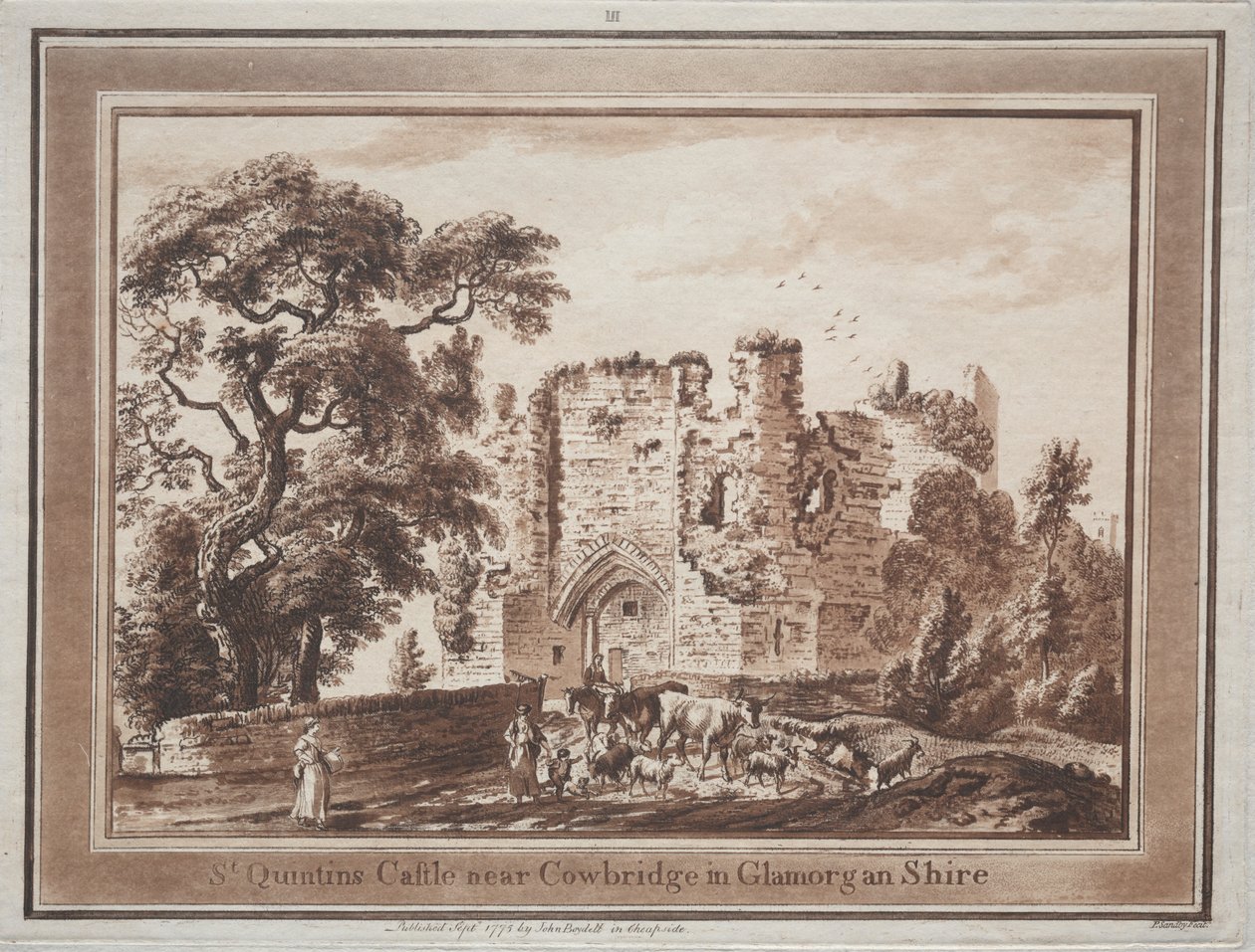 Doze vistas em Gales do Sul: St. Quintins Castle perto de Cowbridge em Glamorganshire, 1775. de Paul Sandby