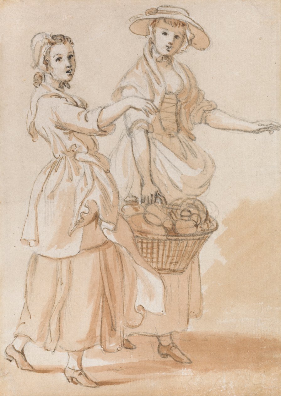 Duas raparigas carregando um cesto de Paul Sandby