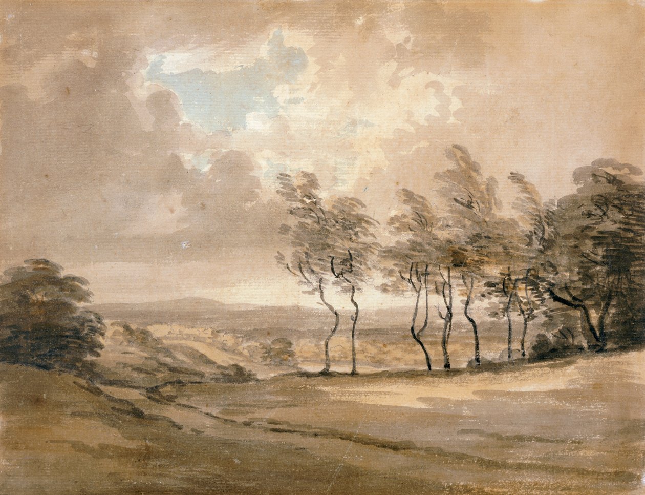 Vista de Hampstead Heath (aguarela sobre papel) de Paul Sandby