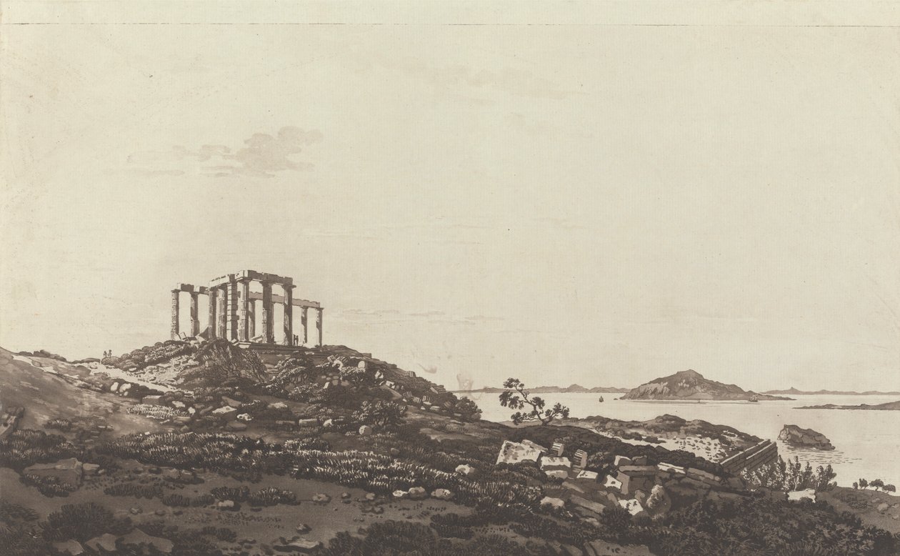 Vistas no Levante: Templo arruinado na colina em Suninum com vista para as ilhas de Paul Sandby