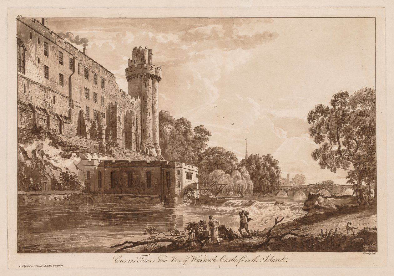 Vistas do Castelo de Warwick: proprietário do Caesars e parte do Castelo de Warwick da ilha de Paul Sandby