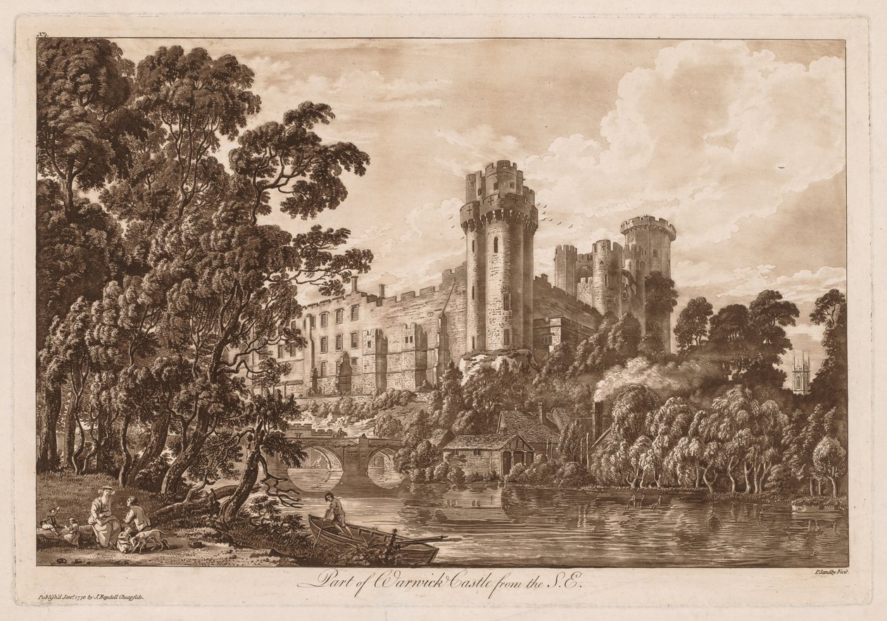 Vistas do castelo de Warwick: parte do castelo de Warwick do sudeste, 1776. de Paul Sandby