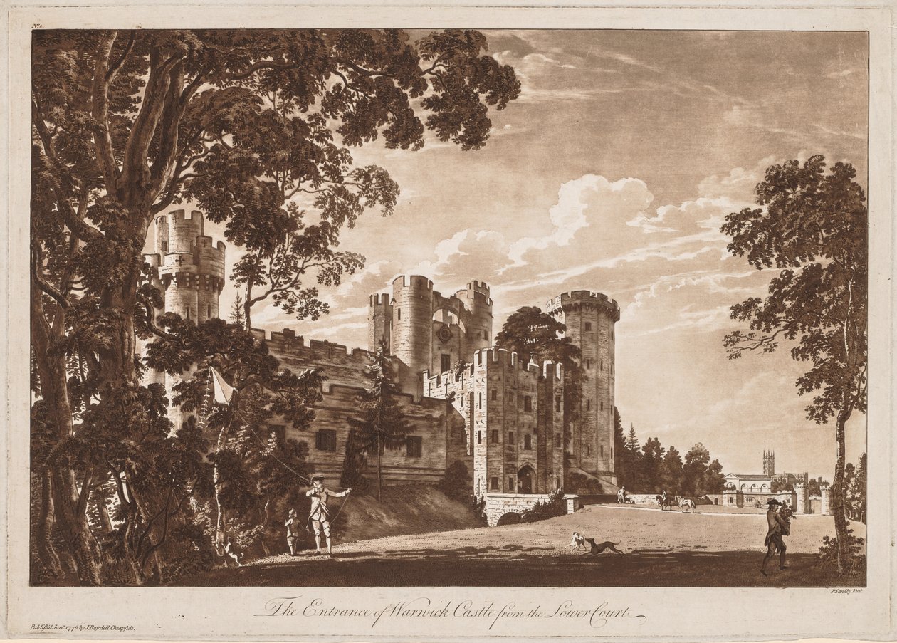 Vistas do Castelo de Warwick: A entrada do Castelo de Warwick do Lower Court de Paul Sandby