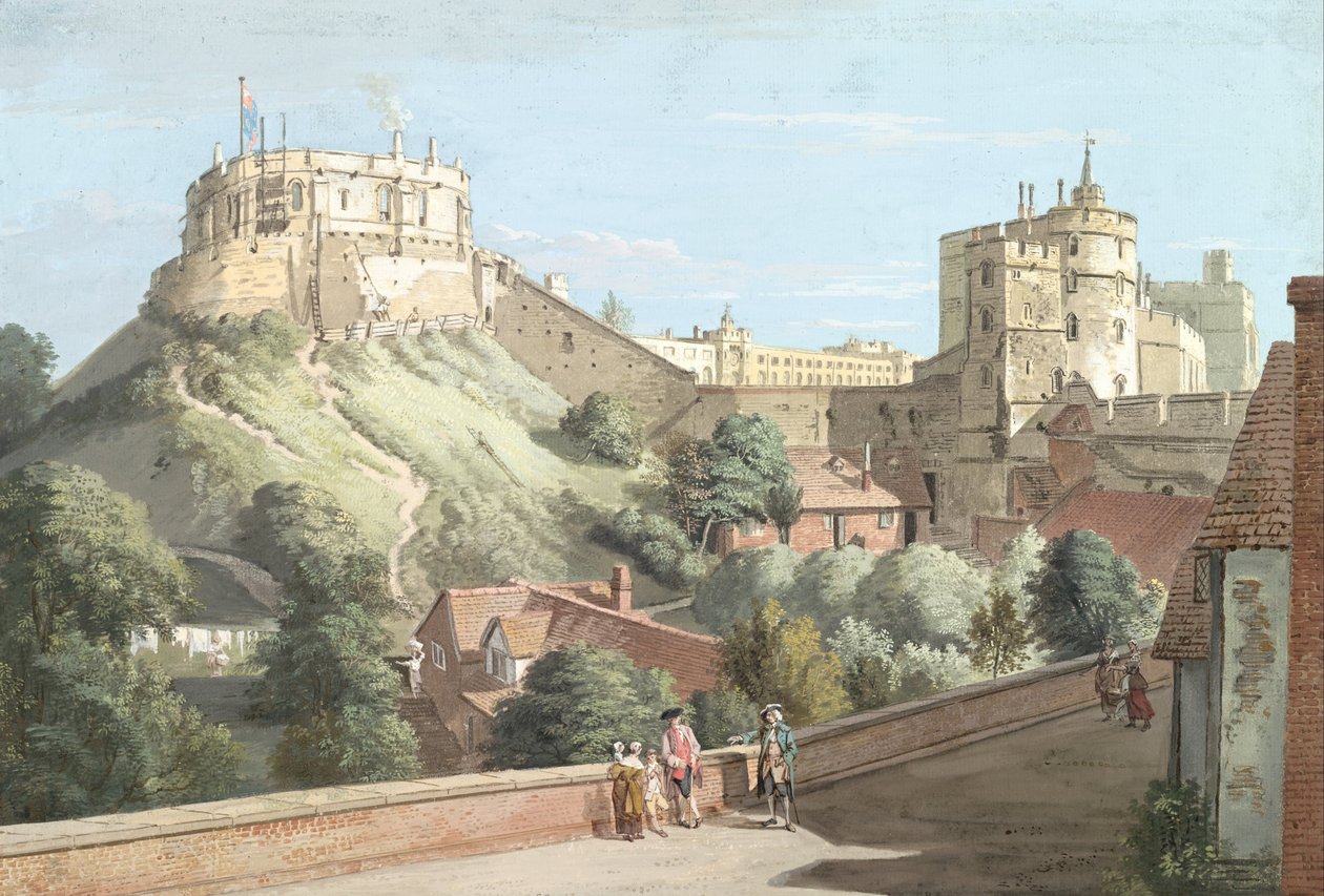 Castelo de Windsor: a Torre Redonda, a Corte Real e a Torre do Diabo vistas da Vara Negra de Paul Sandby