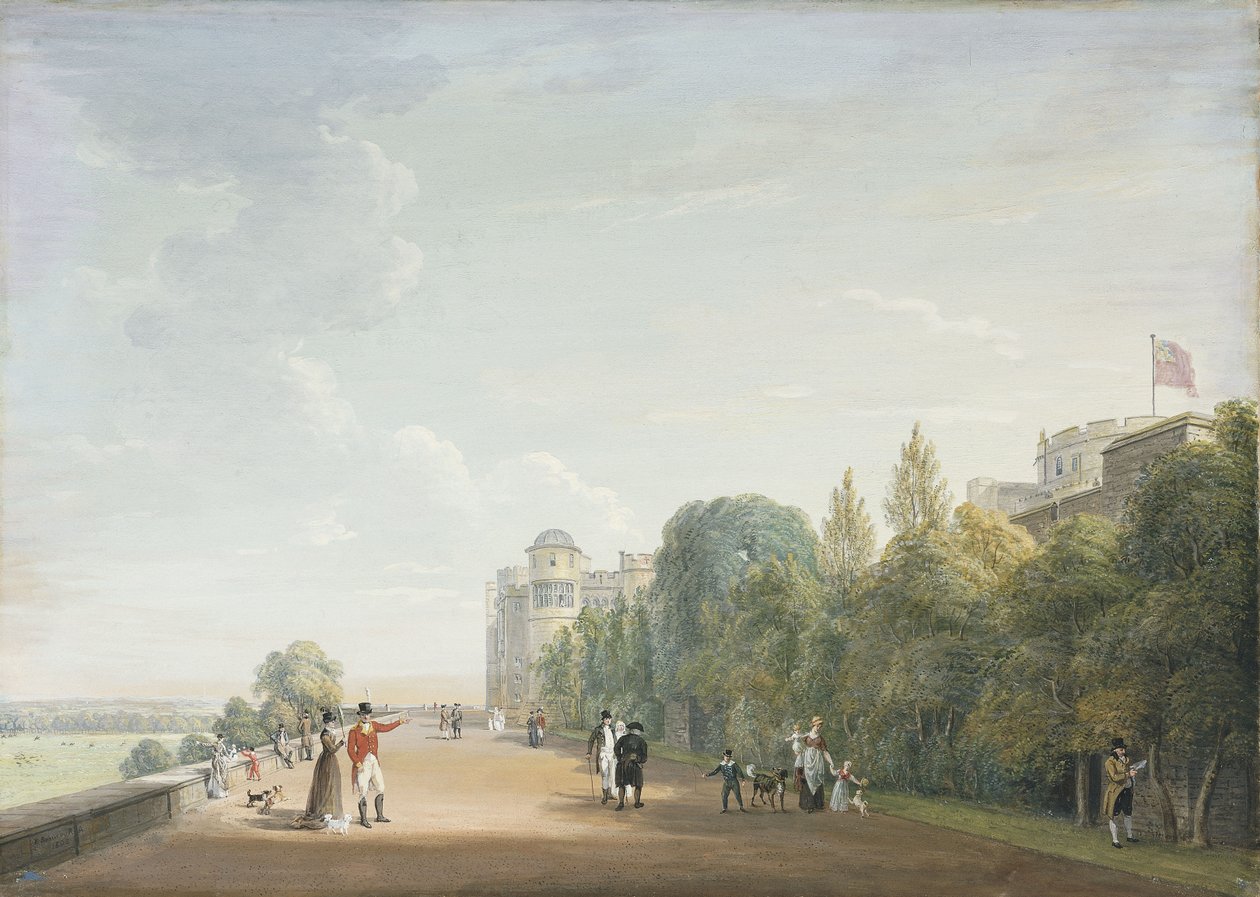 Castelo de Windsor: o terraço norte olhando para o leste, com figuras elegantes, 1803 de Paul Sandby
