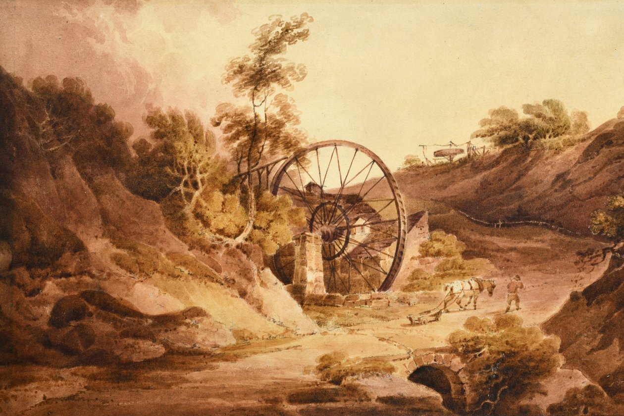 Grande Roda, Broseley Shropshire, c1803 (aguarela sobre papel) de Paul Sandby Munn