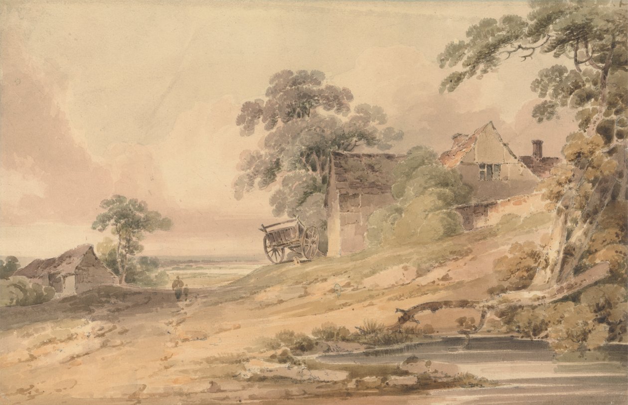 Paisagem com Casa de Campo, Números e Lago de Paul Sandby Munn